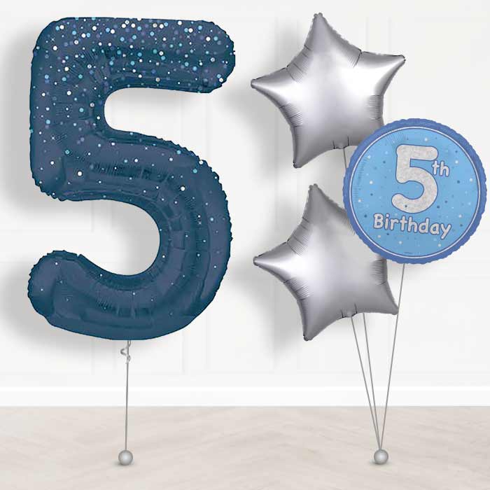 Navy Blue Dots Number 5 Helium Balloon in a Box - Giant Number and 3 Balloons | Party Save Smile