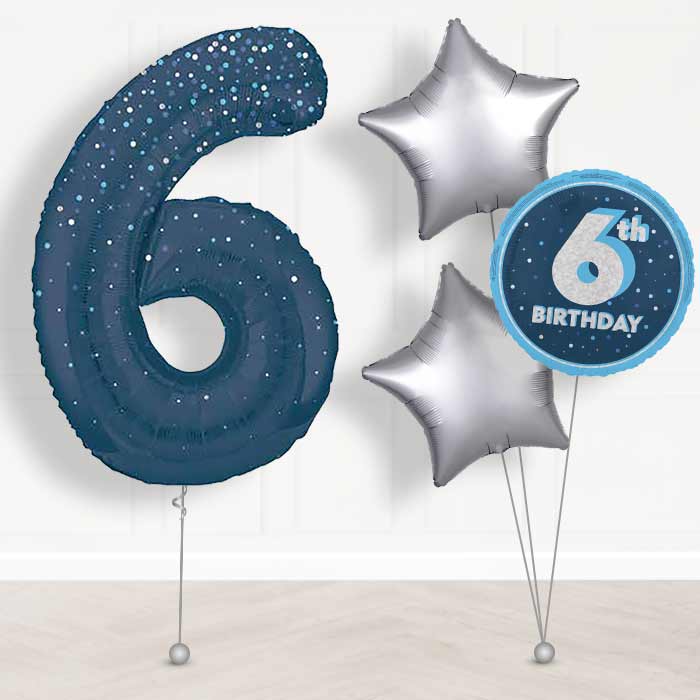 Navy Blue Dots Number 6 Helium Balloon in a Box - Giant Number and 3 Balloons | Party Save Smile