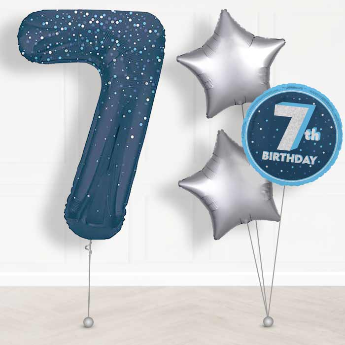 Navy Blue Dots Number 7 Helium Balloon in a Box - Giant Number and 3 Balloons | Party Save Smile