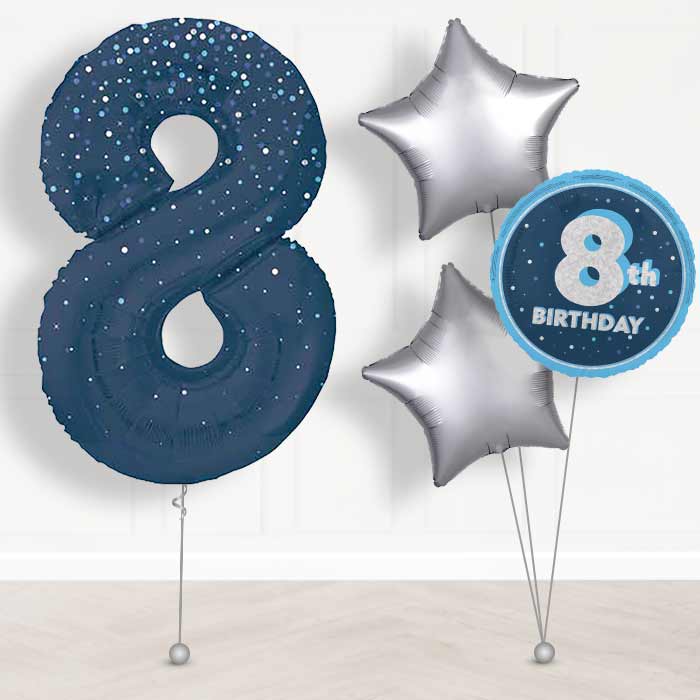 Navy Blue Dots Number 8 Helium Balloon in a Box - Giant Number and 3 Balloons | Party Save Smile