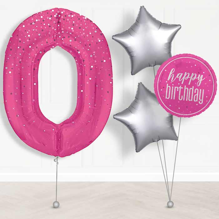 Hot Pink Dots Number 0 Helium Balloon in a Box - Giant Number and 3 Balloons | Party Save Smile
