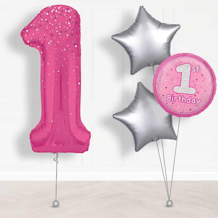 Hot Pink Dots Number 1 Helium Balloon in a Box - Giant Number and 3 Balloons | Party Save Smile
