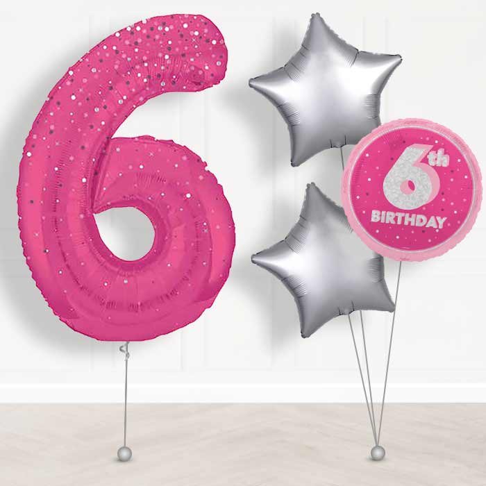 Hot Pink Dots Number 6 Helium Balloon in a Box - Giant Number and 3 Balloons | Party Save Smile