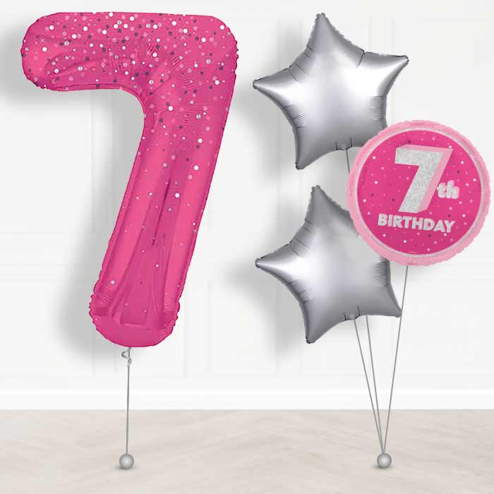 Hot Pink Dots Number 7 Helium Balloon in a Box - Giant Number and 3 Balloons | Party Save Smile