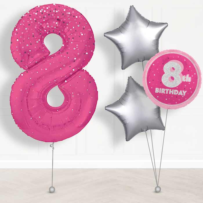 Hot Pink Dots Number 8 Helium Balloon in a Box - Giant Number and 3 Balloons | Party Save Smile