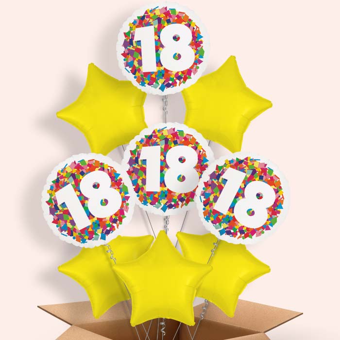 Bright Confetti 18th Birthday Helium Balloon in a Box - 9 Balloons | Party Save Smile