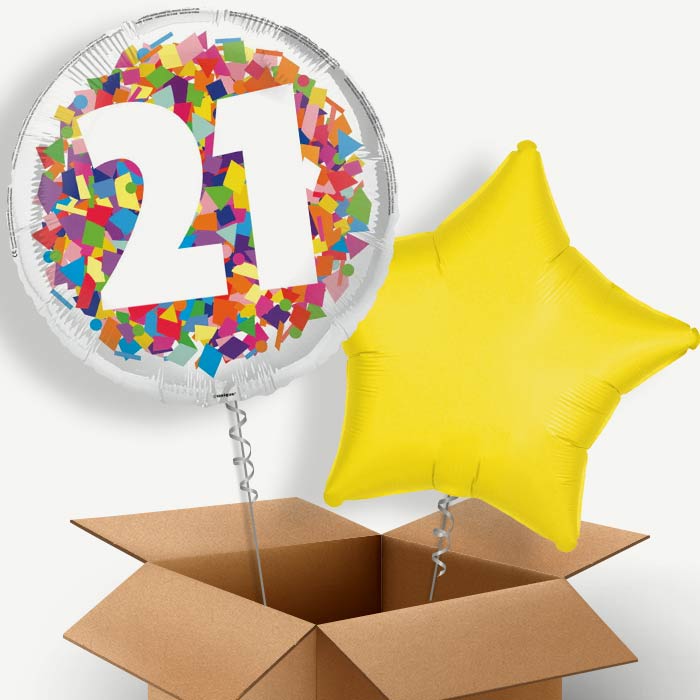 Bright Confetti 21st Birthday Helium Balloon Duo | Party Save Smile