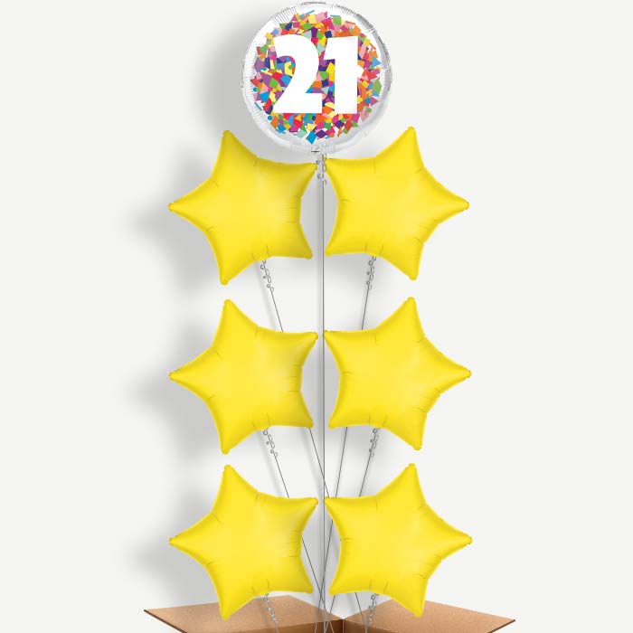 Bright Confetti 21st Birthday Helium Balloon Arrangement | Party Save Smile
