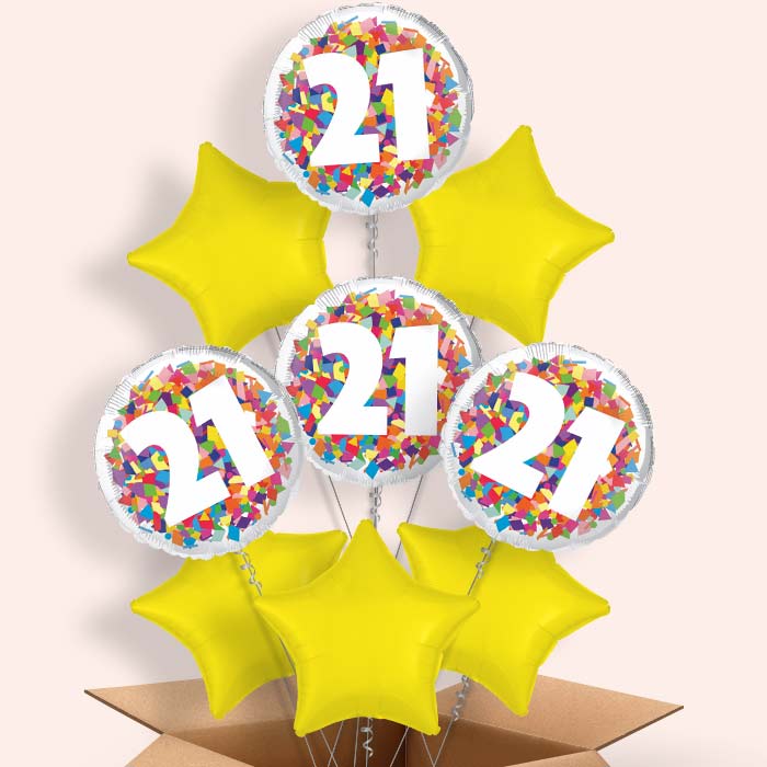 Bright Confetti 21st Birthday Helium Balloon in a Box - 9 Balloons | Party Save Smile