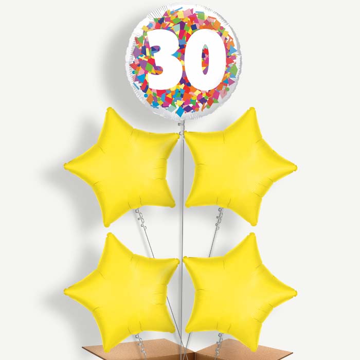 Bright Confetti 30th Birthday Helium Cluster Balloons | Party Save Smile