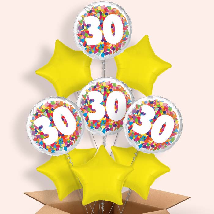 Bright Confetti 30th Birthday Helium Balloon in a Box - 9 Balloons | Party Save Smile