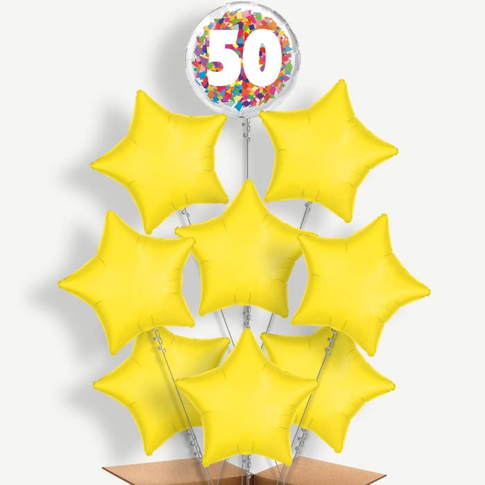 Bright Confetti 50th Birthday Helium Balloon Bundle | Party Save Smile