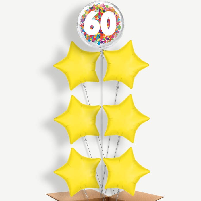 Bright Confetti 60th Birthday Helium Balloon Arrangement | Party Save Smile