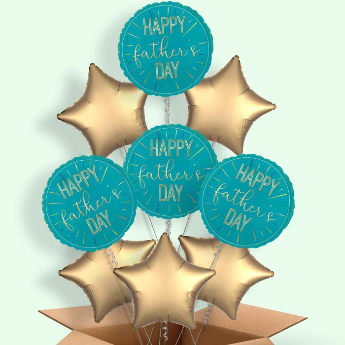 Blue and Gold Happy Father's Day Helium Balloon in a Box - 9 Balloons | Party Save Smile