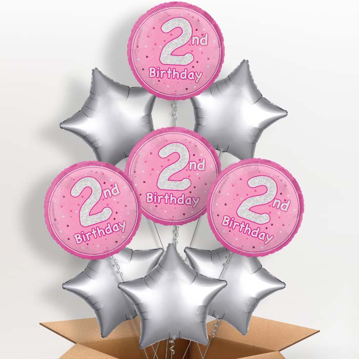 Pink and Silver 2nd Birthday Helium Balloon in a Box - 9 Balloon | Party Save Smile