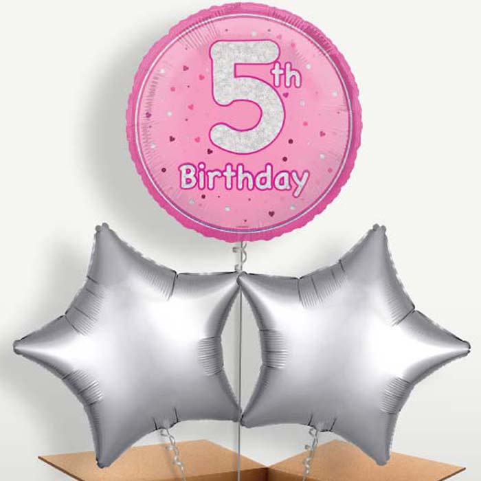Pink & Silver 5th Birthday Balloon Bunch | Party Save Smile
