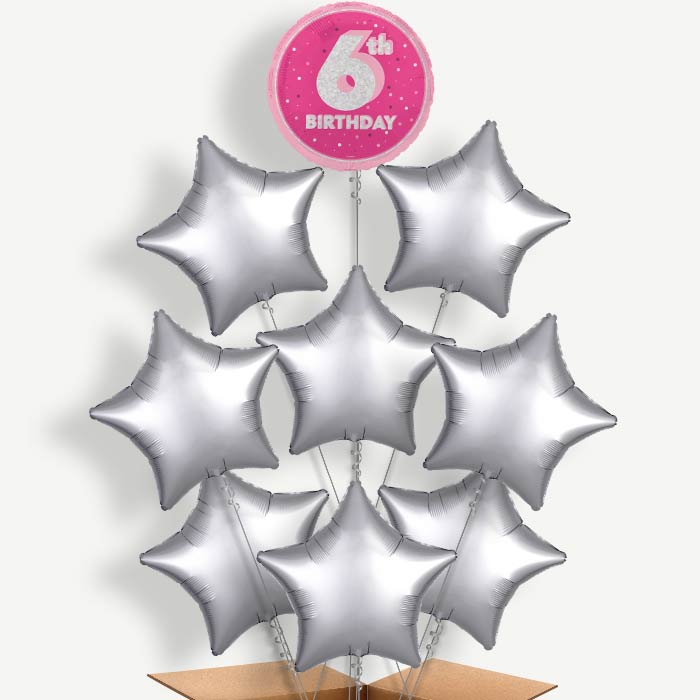 Hot Pink & Silver 6th Birthday Helium Balloon Bundle | Party Save Smile