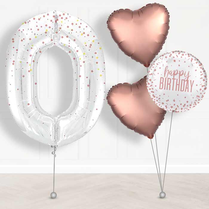 Rose Gold Dots Number 0 Helium Balloon in a Box - Giant Number and 3 Balloons | Party Save Smile