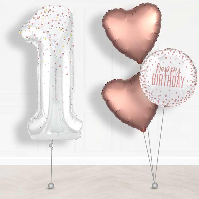 Rose Gold Dots Number 1 Helium Balloon in a Box - Giant Number and 3 Balloons | Party Save Smile