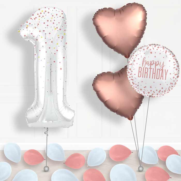 Rose Gold Dots Number 1 Helium Balloon in a Box - Package | Party Save Smile