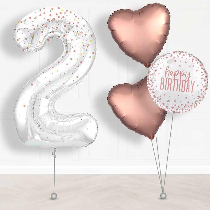 Rose Gold Dots Number 2 Helium Balloon in a Box - Giant Number and 3 Balloons | Party Save Smile