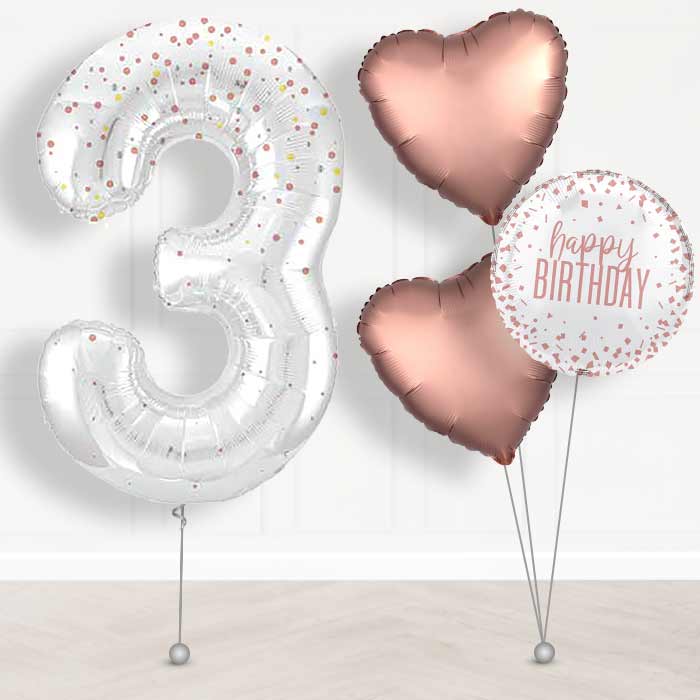 Rose Gold Dots Number 3 Helium Balloon in a Box - Giant Number and 3 Balloons | Party Save Smile