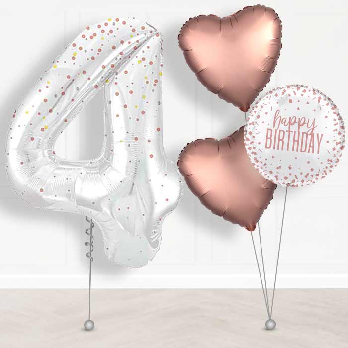Rose Gold Dots Number 4 Helium Balloon in a Box - Giant Number and 3 Balloons | Party Save Smile