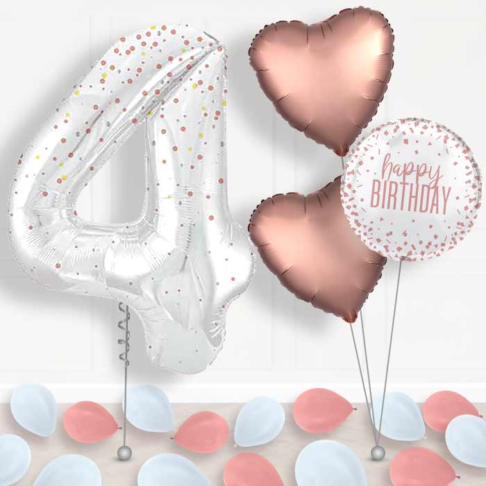 Rose Gold Dots Number 4 Helium Balloon in a Box - Package | Party Save Smile