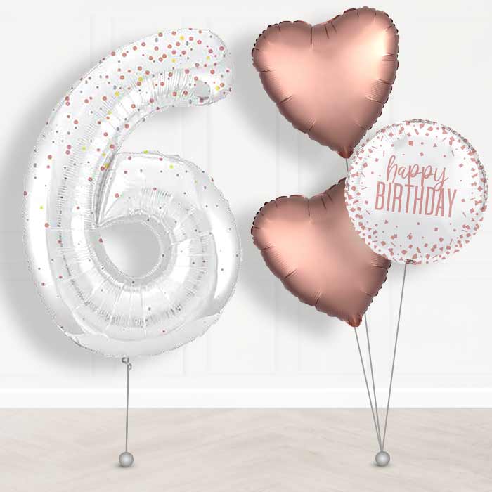 Rose Gold Dots Number 6 Helium Balloon in a Box - Giant Number and 3 Balloons | Party Save Smile