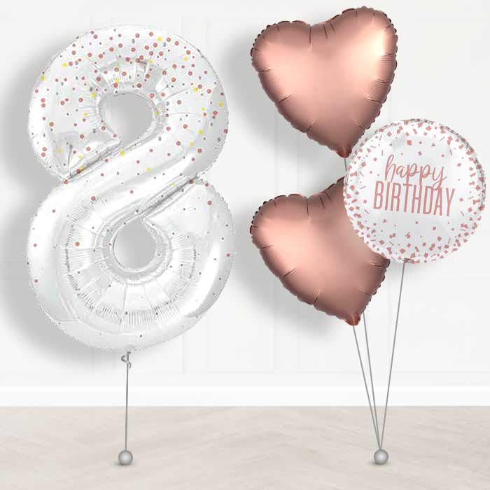 Rose Gold Dots Number 8 Helium Balloon in a Box - Giant Number and 3 Balloons | Party Save Smile