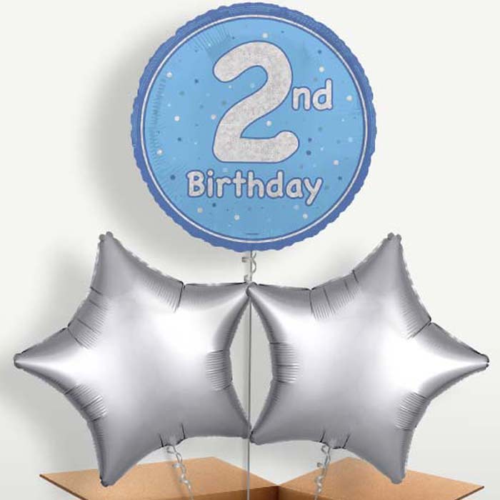 Blue & Silver 2nd Birthday Bunch of Balloons | Party Save Smile