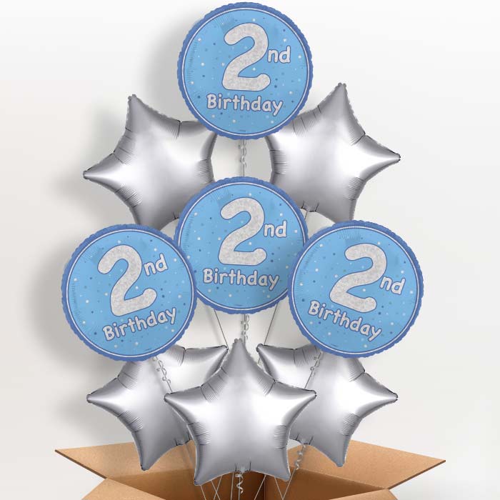Blue and Silver 2nd Birthday Helium Balloon in a Box - 9 Balloon | Party Save Smile