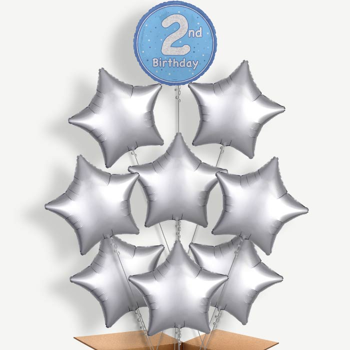 Blue & Silver 2nd Birthday Helium Balloon Bundle | Party Save Smile