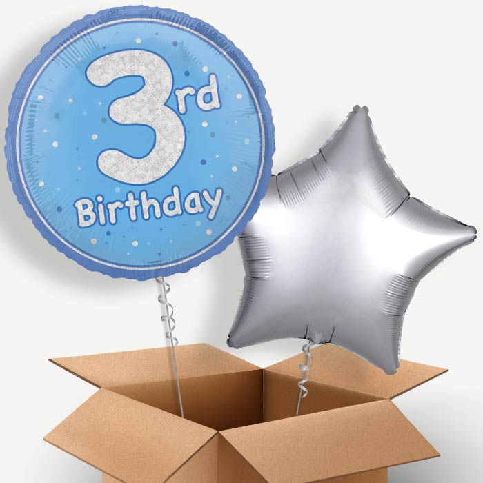 Blue and Silver 3rd Birthday Helium Balloon Two | Party Save Smile