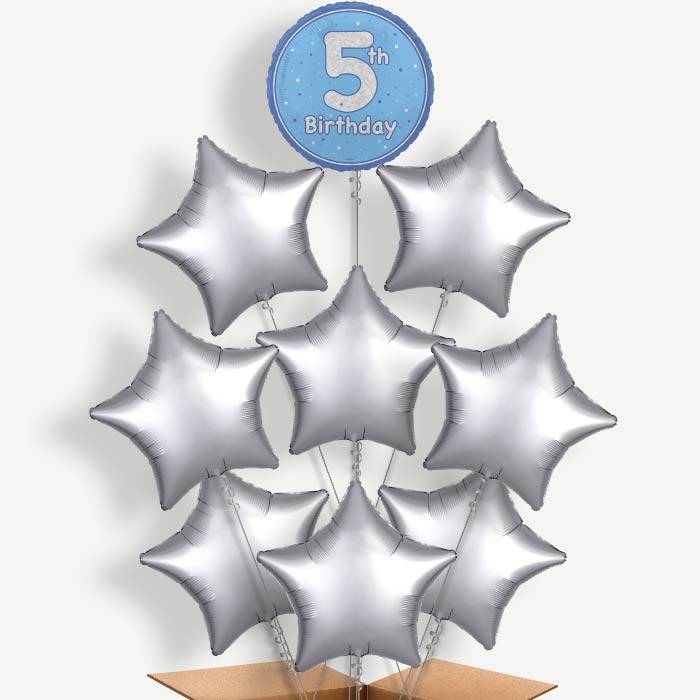 Blue & Silver 5th Birthday Helium Balloon Bundle | Party Save Smile