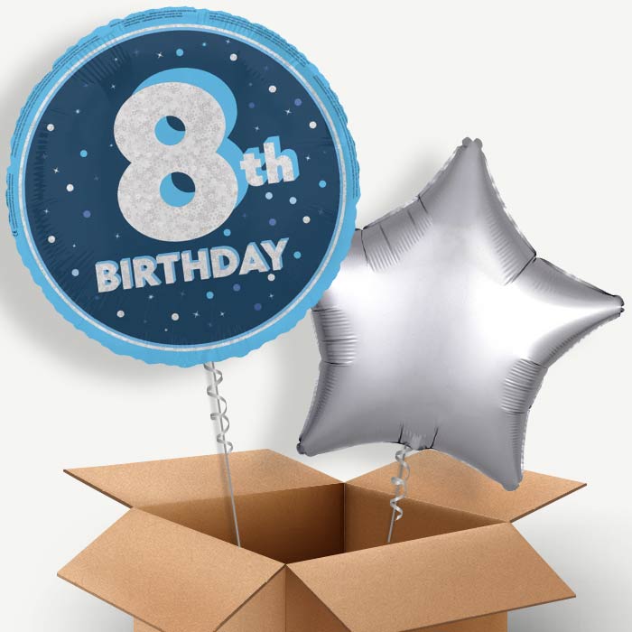 Navy Blue and Silver 8th Birthday Helium Balloon Pair | Party Save Smile