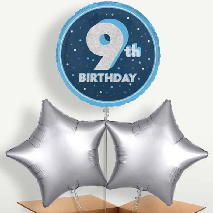 Navy Blue & Silver 9th Birthday Balloon Bunch | Party Save Smile
