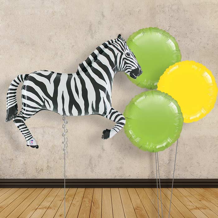 Zebra Inflated Helium Balloons Delivered - Plain Bouquet | Party Save Smile