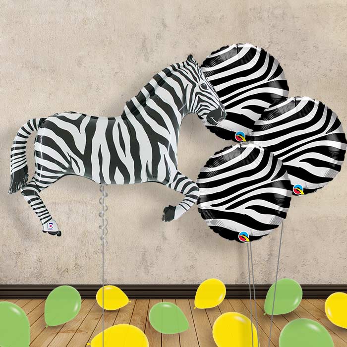 Zebra Inflated Helium Balloons Delivered - Themed Bouquet and Latex | Party Save Smile
