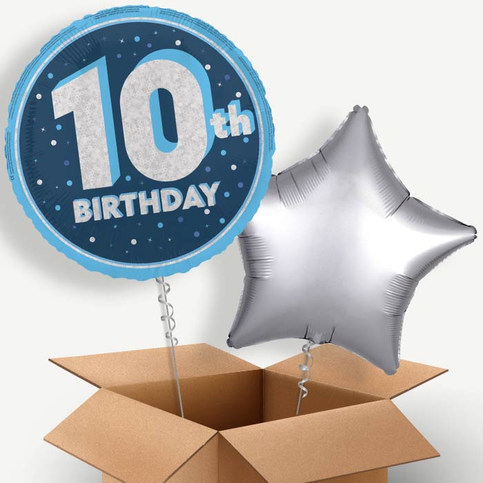 Navy Blue and Silver 10th Birthday Helium Balloon Pair | Party Save Smile