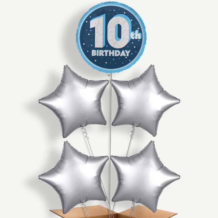Navy Blue & Silver 10th Birthday Helium Cluster Balloons | Party Save Smile