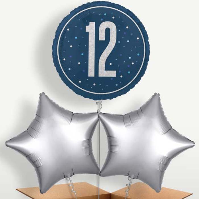 Navy Blue & Silver 12th Birthday Balloon Bunches | Party Save Smile
