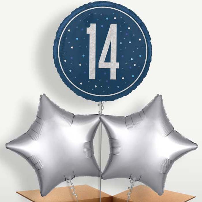 Navy Blue & Silver 14th Birthday Balloon Bunches | Party Save Smile