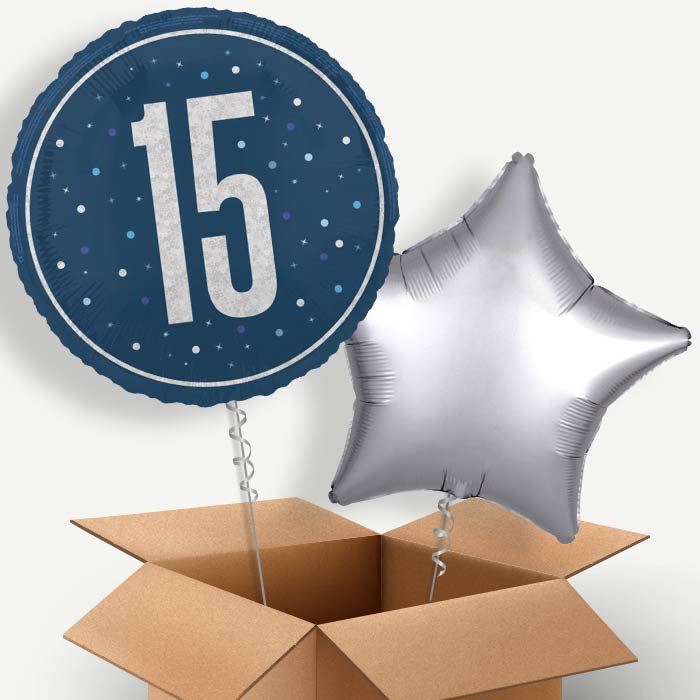 Navy Blue and Silver 15th Birthday Helium Balloon Pair | Party Save Smile