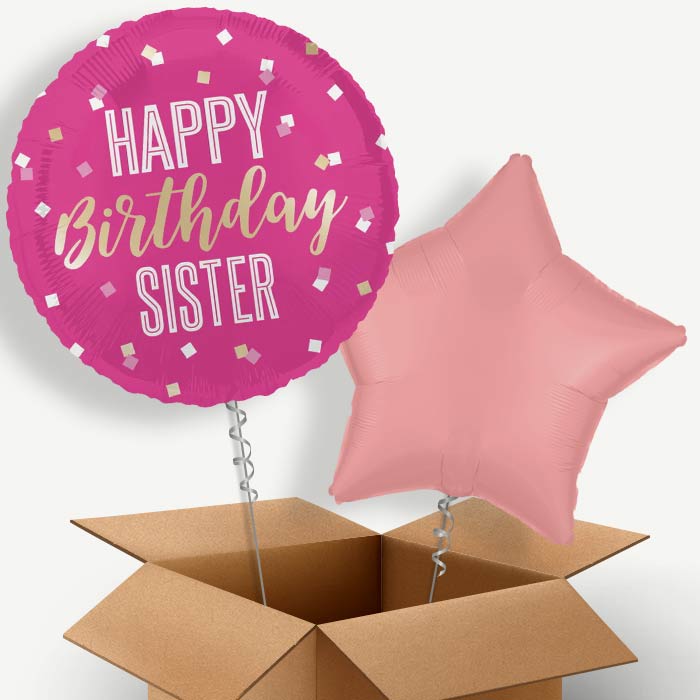 Hot Pink Happy Birthday Sister Helium Balloon Pair | Party Save Smile