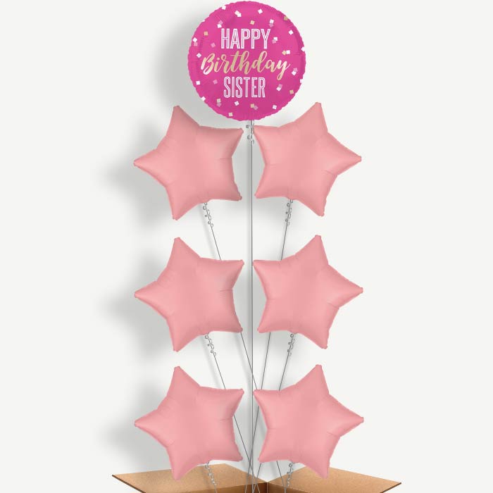Hot Pink Happy Birthday Sister Helium Balloon Arrangement | Party Save Smile