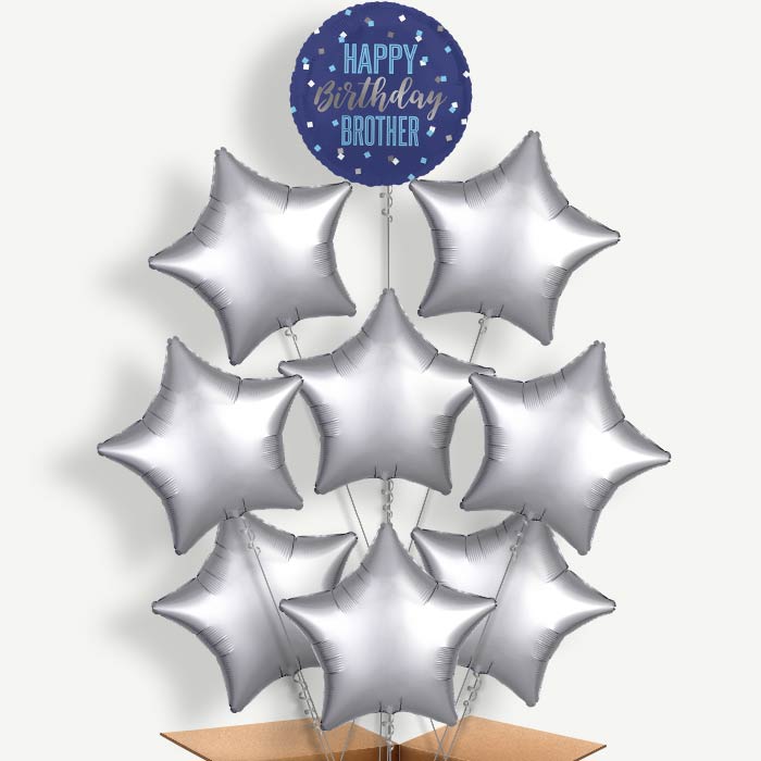 Navy Blue Happy Birthday Brother Helium Balloon Bundle | Party Save Smile