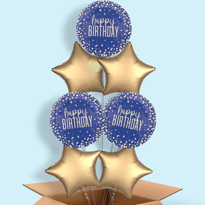 Navy Blue and Gold Confetti Happy Birthday Foil Balloon - 7 Balloon | Party Save Smile