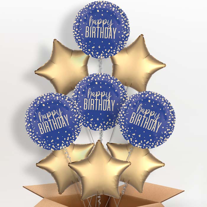 Navy Blue and Gold Confetti Happy Birthday Foil Balloon - 9 Balloon | Party Save Smile