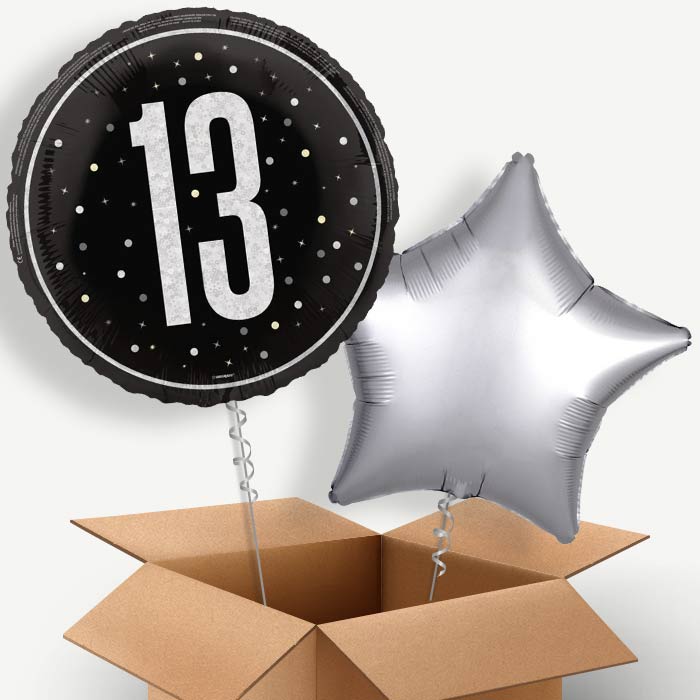 Black and Silver 13th Birthday Helium Balloon Two | Party Save Smile